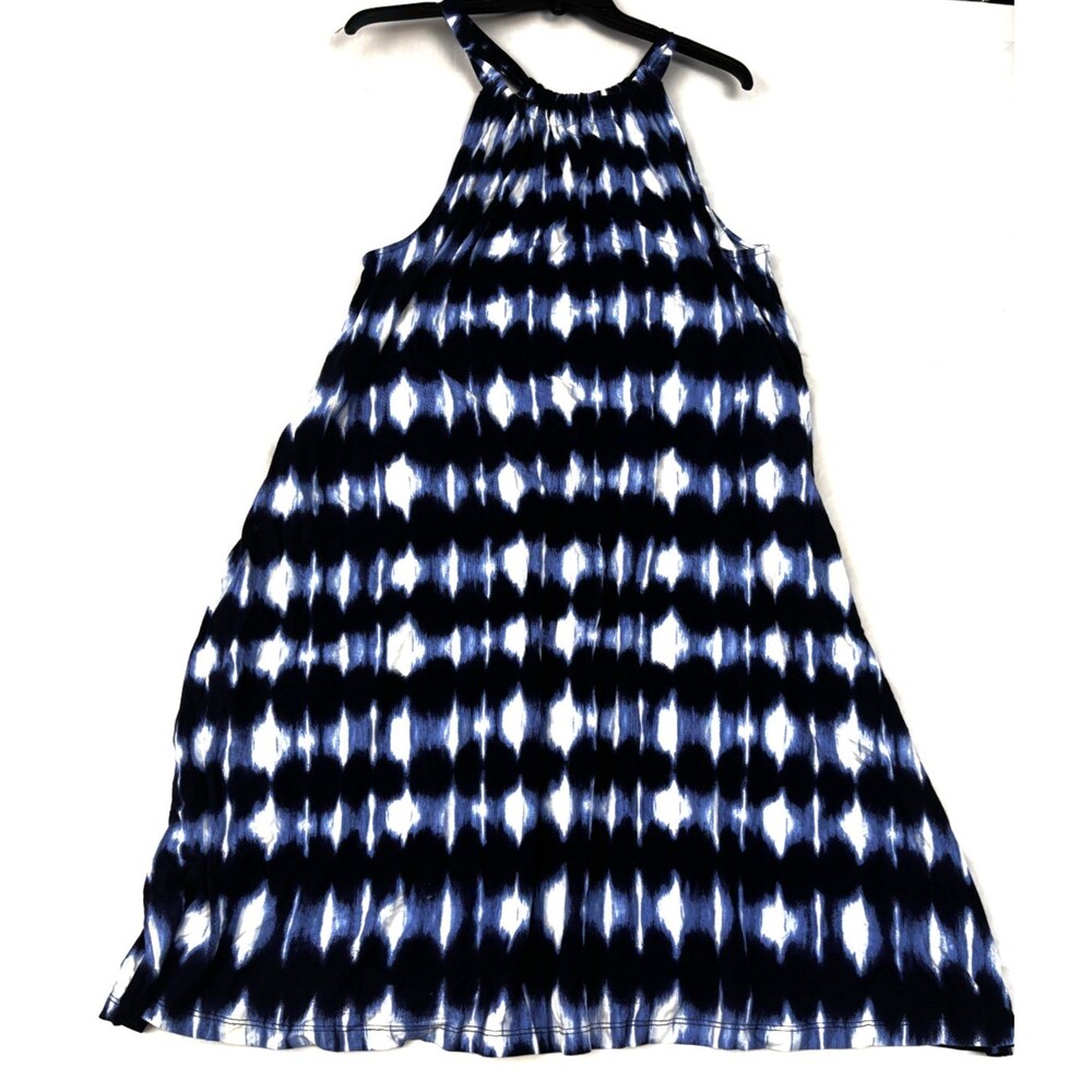 Women’s XXL Blue Tie-Dye Halter Dress Sleeveless A-Line Rayon Blend Summer Beach
